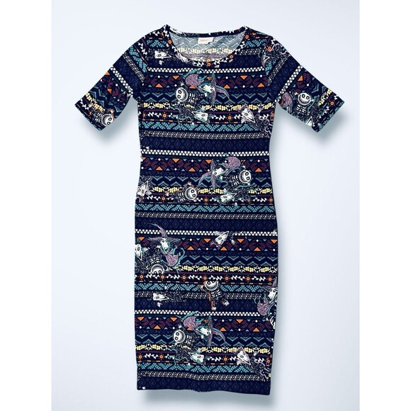 LuLaRoe Julia Dress Disney Nightmare Before Christmas-Lock Shock & Barrel XXS - Picture 1 of 9
